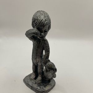 Vintage Michael Ricker pewter sleepy boy with teddy bear 4” figure